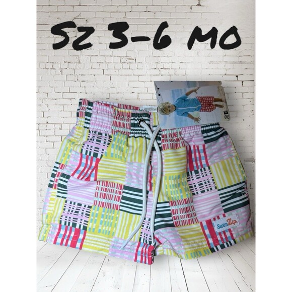 NWT Swimzip‎ Brand Swim Trunk Shorties, 3-6 Months. UPF 50+ Madras Mania - Picture 4 of 8